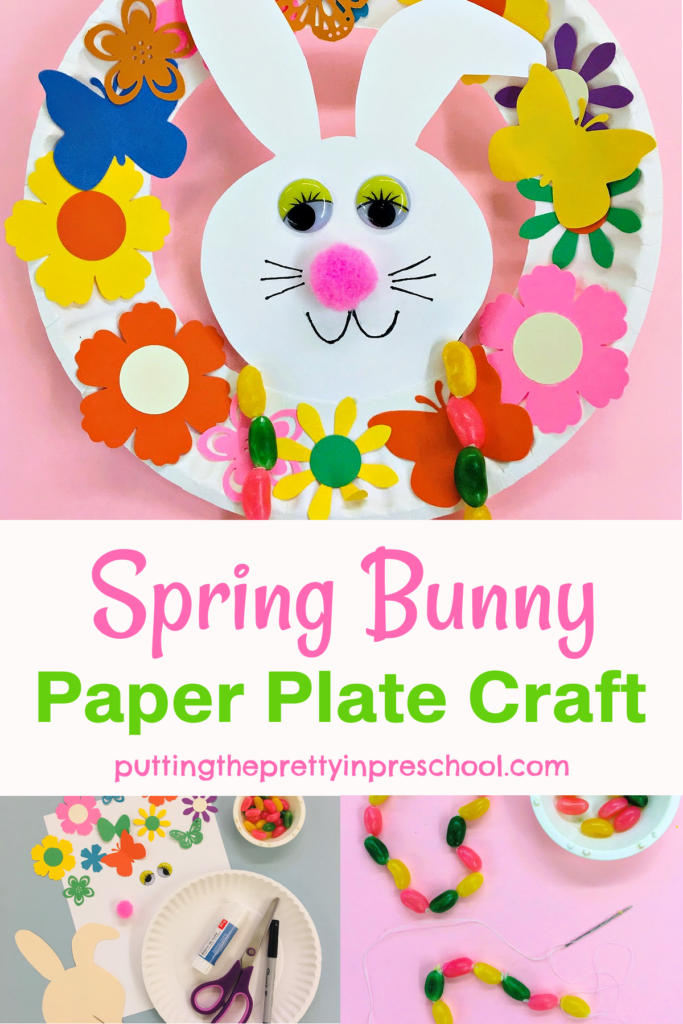 Make this adorable spring bunny paper plate craft with easy-to-find supplies. A jelly bean necklace is a finishing touch.