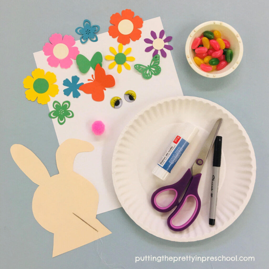 Easy to gather supplies to make an adorable spring bunny wreath craft.