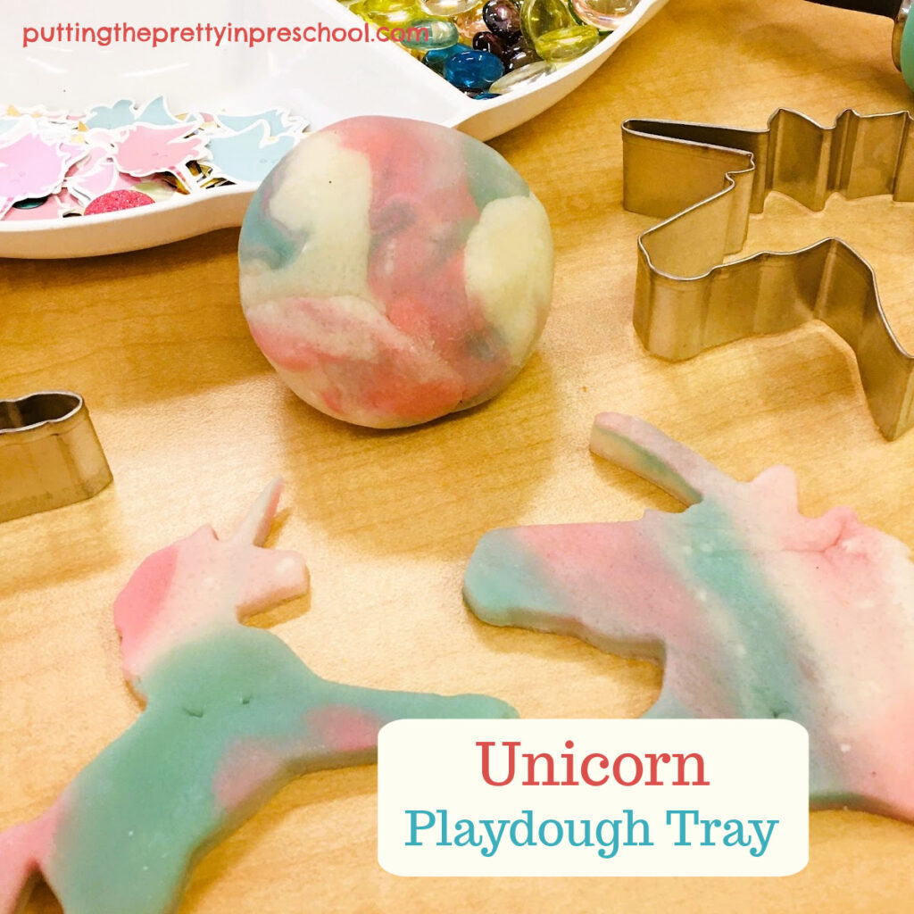 The best playdough recipes are featured in this magical unicorn playdough invitation.