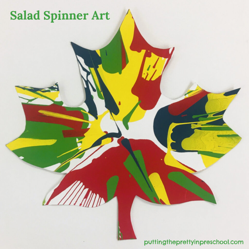 Salad spinner process art maple leaf! It features colors seen in Canadian landscapes and decor.