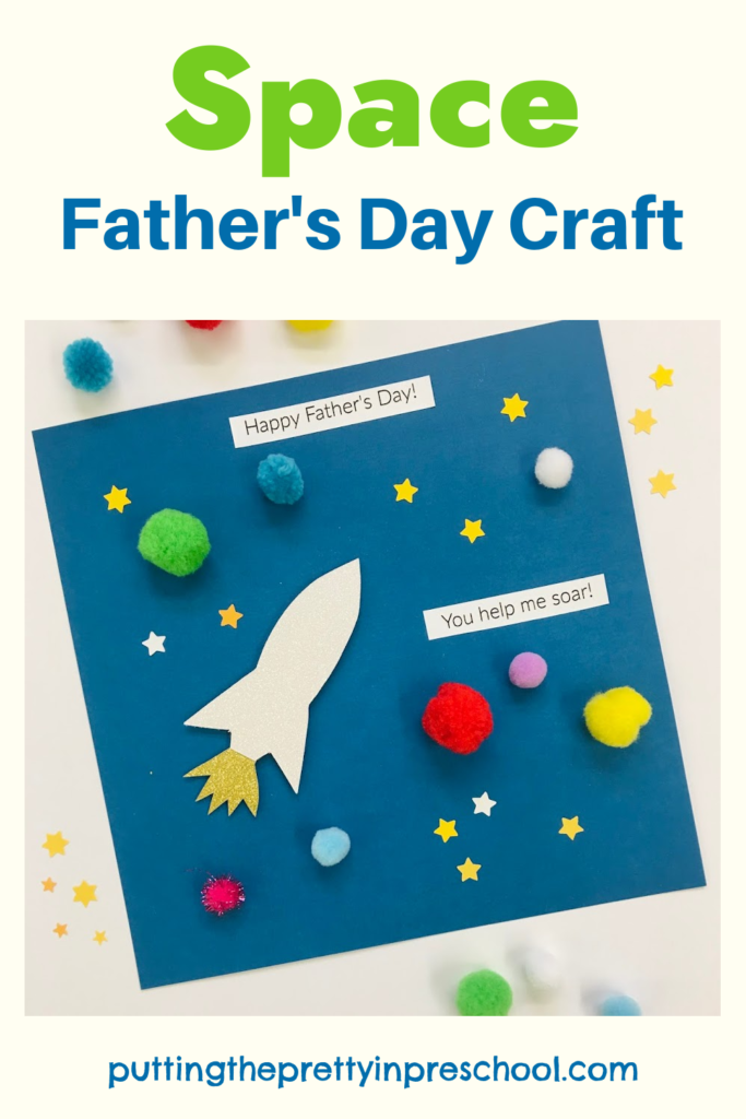 Make this colorful space Father's Day craft for a special person in your life today! Pompom planets are the highlight of the craft.