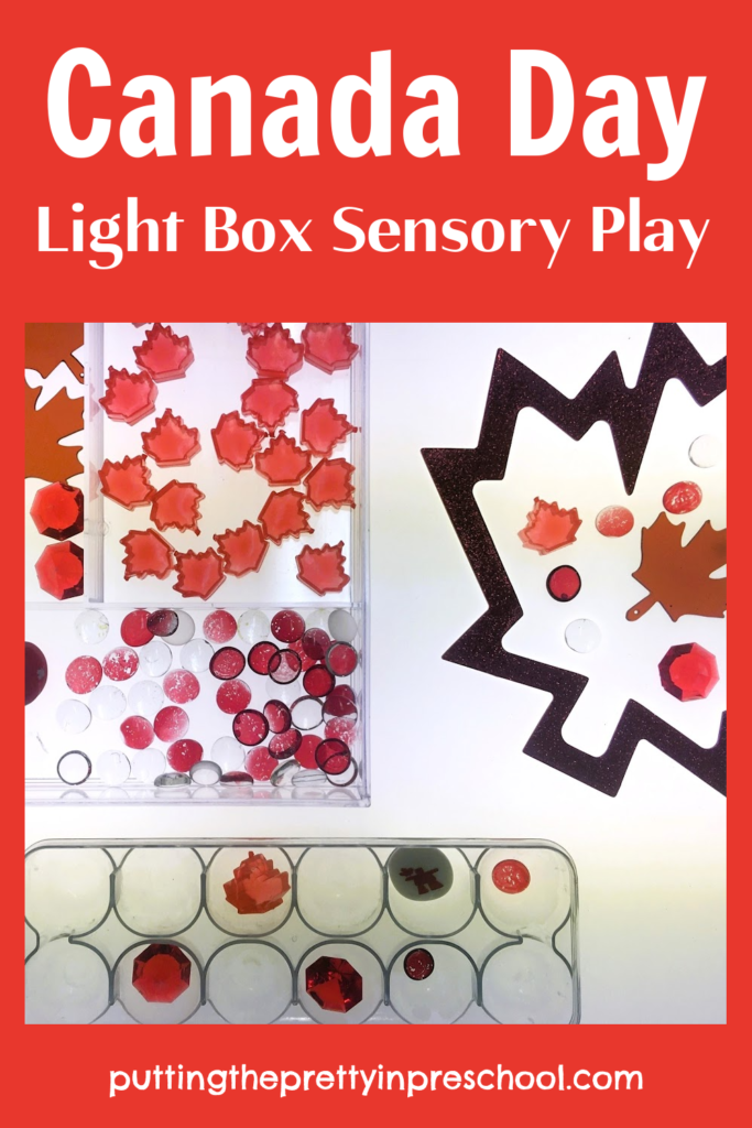Set out Canada Day-themed loose parts on a light table or light box for magical sensory play.