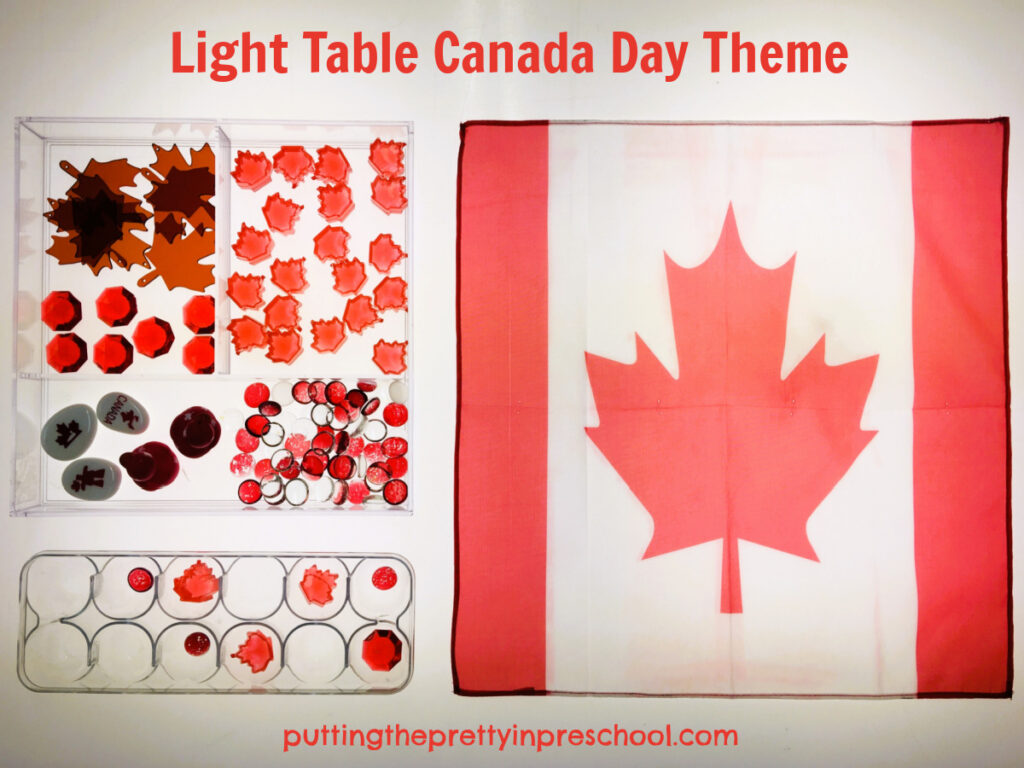 Set out Canada Day-themed loose parts on a light table or light box for magical sensory play.