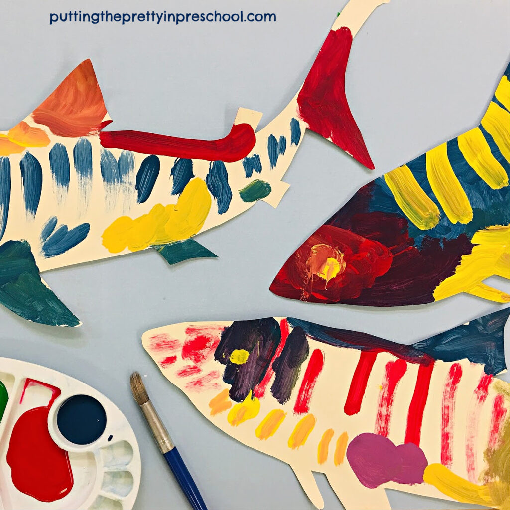 Tiger sharks provide inspiration for painting stripes on fish art projects.