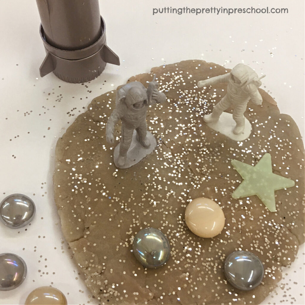 This super fun moon playdough is perfect for your space exploration theme. Children participate in a science experiment when they help make the homemade dough.