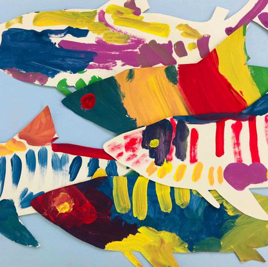 Tiger sharks provide inspiration for painting stripes on fish art projects.