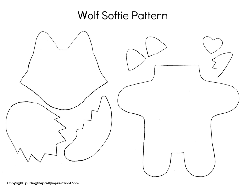 Free wolf softie pattern to download for an easy sewing project.