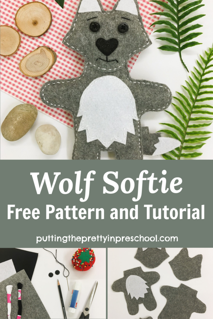 Make this adorable grey wolf softie today! A free pattern and tutorial, wolf facts, and book suggestions are included.