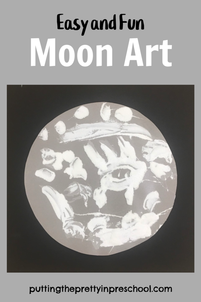 Try this stunning salt and glue moon art activity. It's a process art project that displays well. Ten moon facts are included in the post.