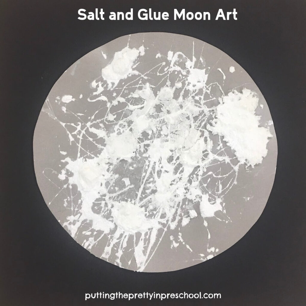 An easy-to-do moon art activity with a salt and glue technique. The art project looks stunning on display.