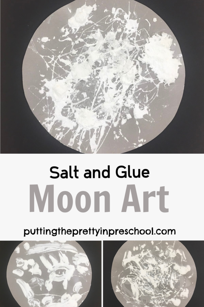 Try this stunning salt and glue moon art activity. It's a process art project that displays well. Ten moon facts are included in the post.