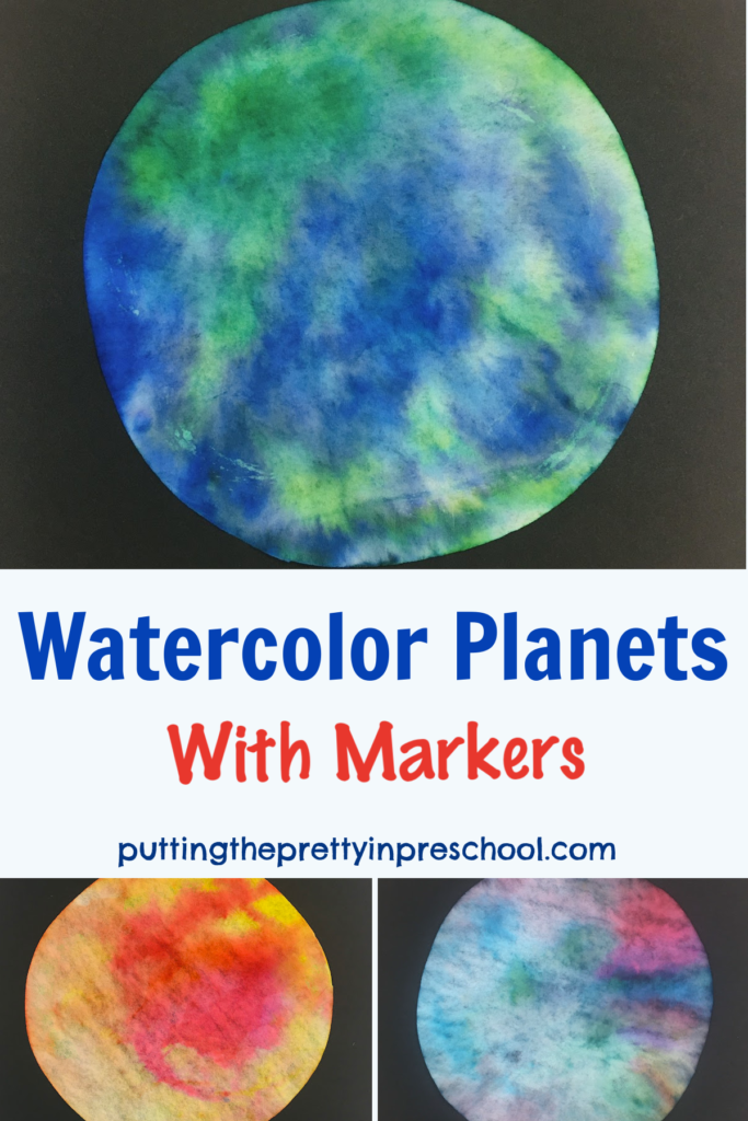 This stunning "watercolor planets with markers" art project is a must-try. It's an all-ages process art activity that displays well.