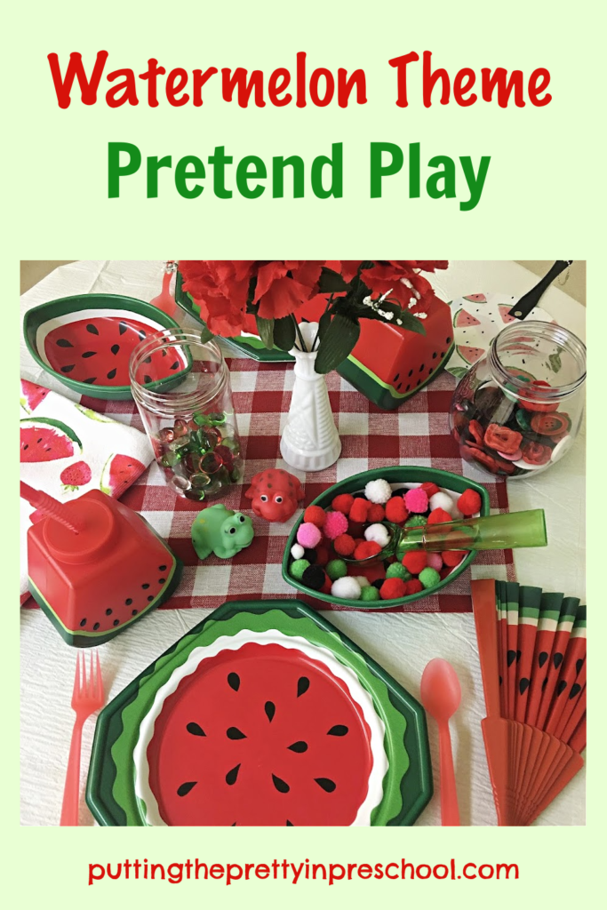 A juicy, watermelon theme pretend play center your little learners will love. Loose parts are a highlight of the center.