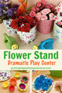 Set up this flower stand dramatic play center in minutes. The colorful center can be changed throughout the year to match the current season.