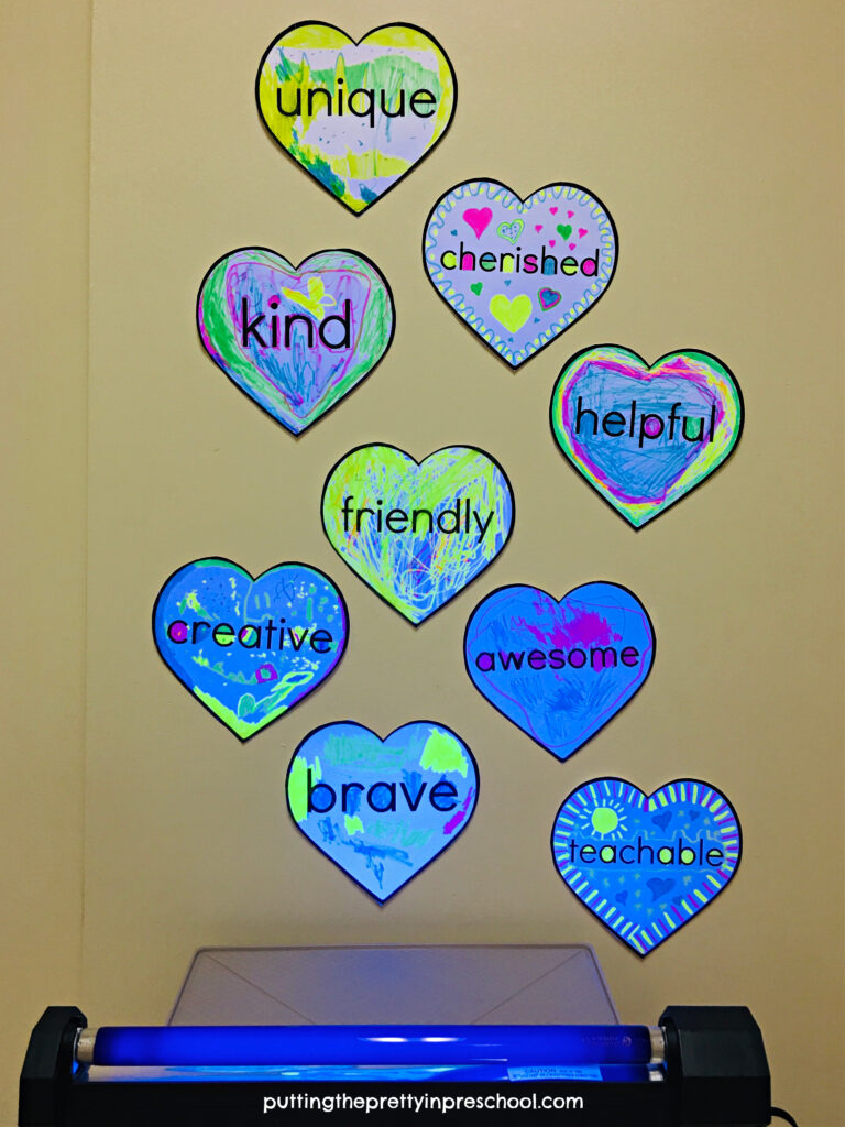 This "positive words" glow art activity incorporates language and science. It is a confidence-boosting art project perfect for any time of the year.