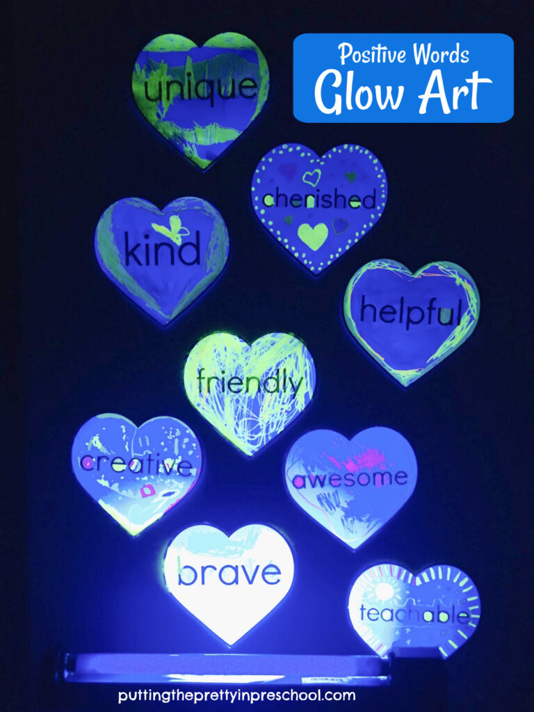 This "positive words" glow art activity incorporates language and science. It is a confidence-boosting art project perfect for any time of the year.