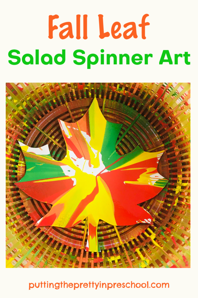 This fall leaf salad spinner art activity is perfect for showcasing the bright colors of the season. It is easy and fun for little learners to do.