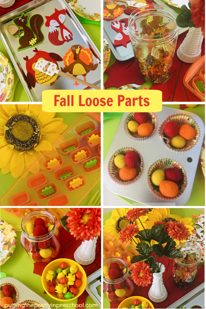 Seasonal loose parts add a host of imaginative possibilities to this easy-to-put-together fall tablescape pretend play setup.