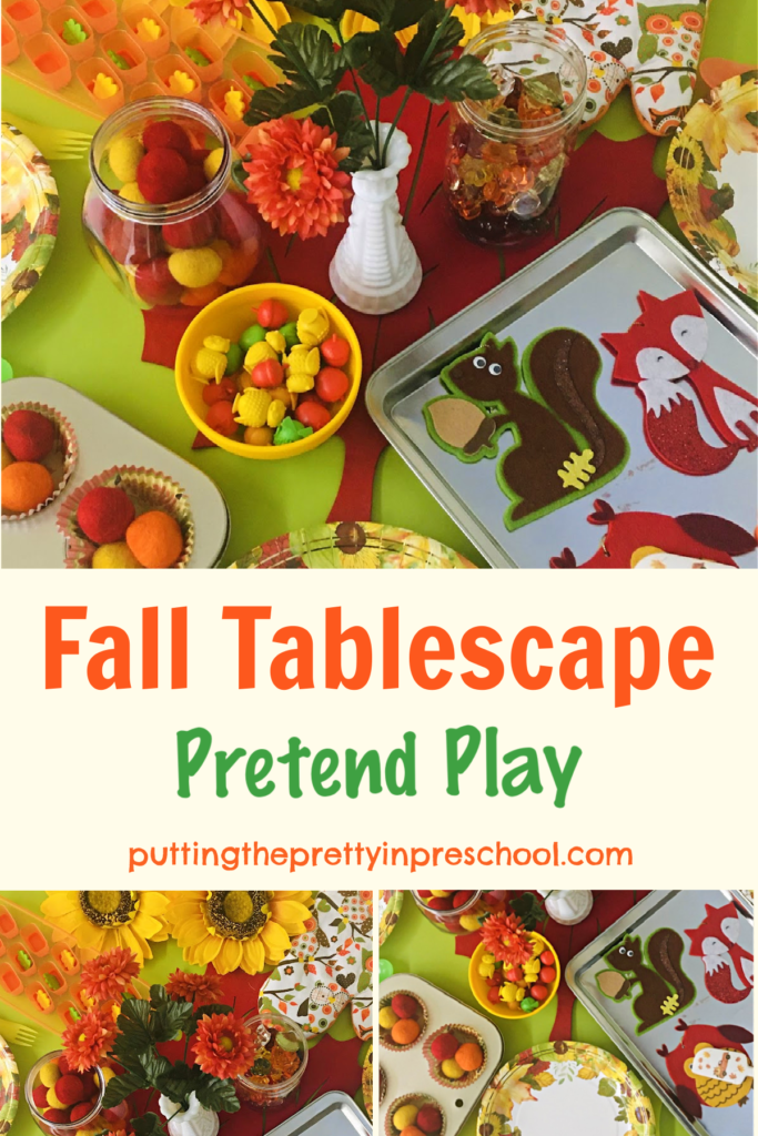 Seasonal loose parts are the highlight of this fun fall tablescape pretend play setup. Imaginative play is sure to happen!