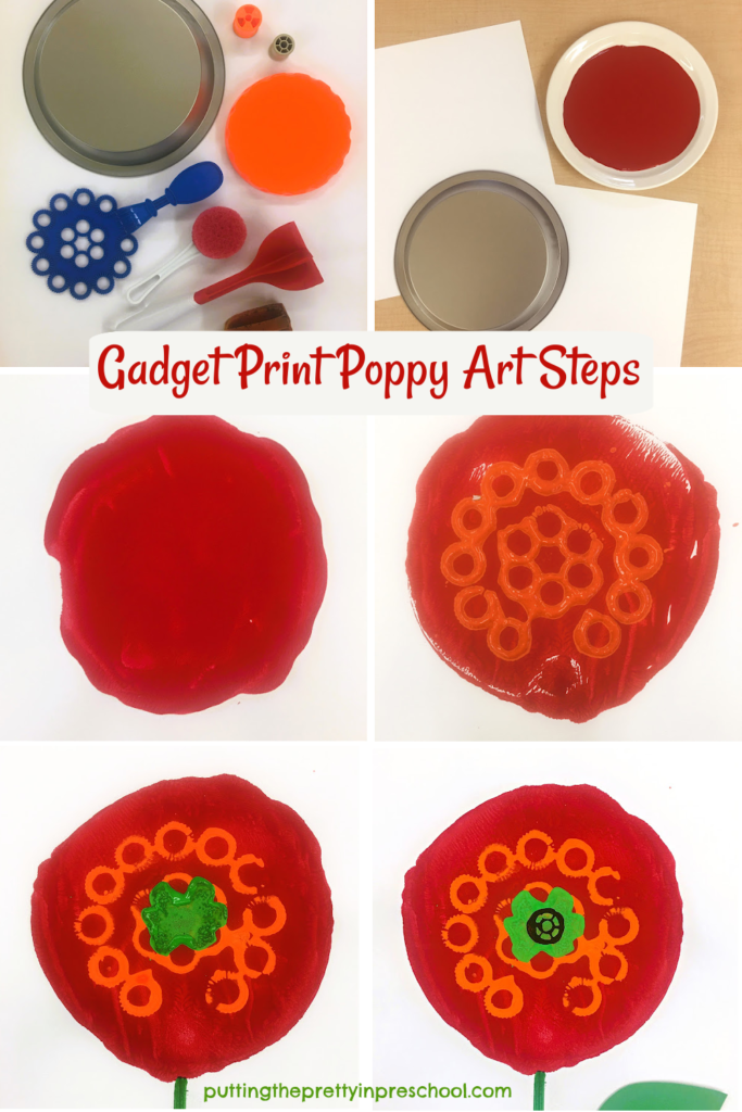 Simple steps to create beautiful poppy art with a gadget printmaking technique. The art project introduces participants to a new and unusual way to paint.
