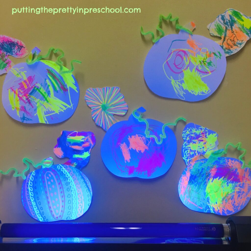 This highlighter marker pumpkin art enhanced with a black light looks stunning in daylight too.