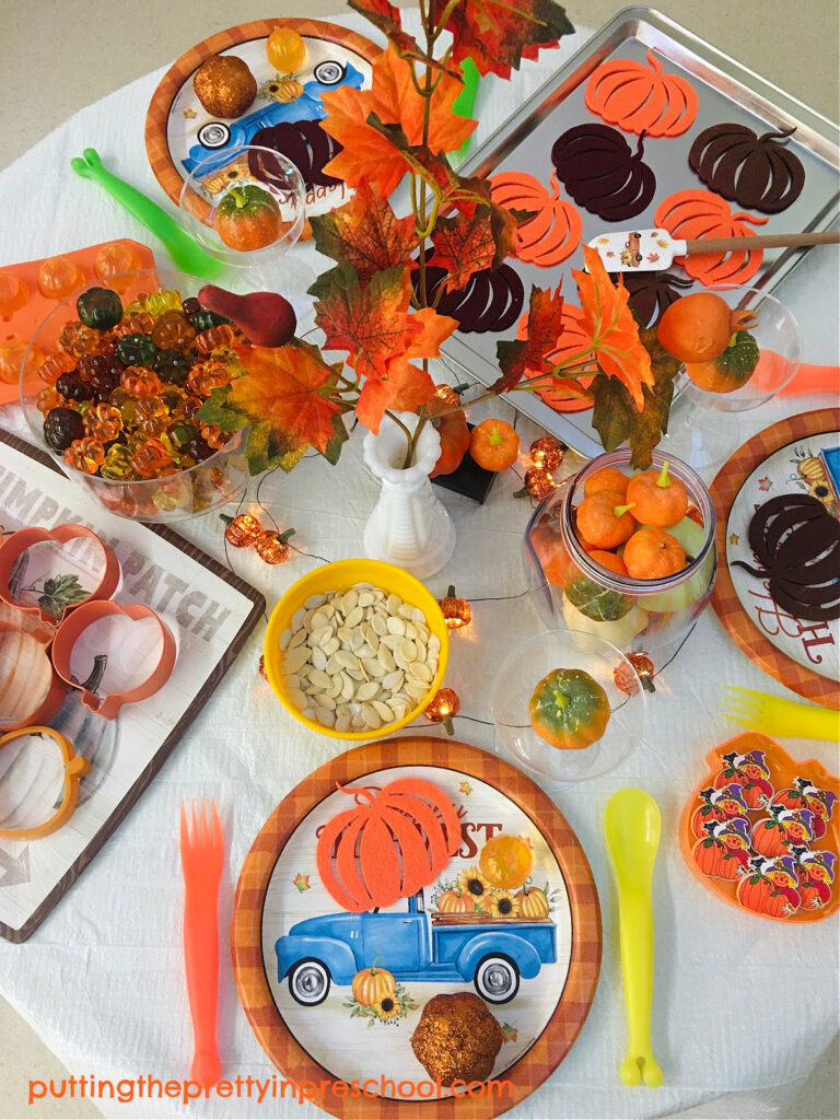 Set up this colorful pumpkin-themed pretend play center your early learners will love. Loose parts are the highlight of this hands-on dramatic play activity.