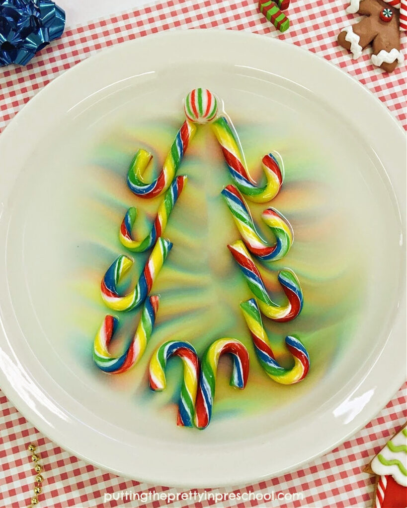 Watch the colors explode from the candy cane tree in this super simple science experiment everyone will love.