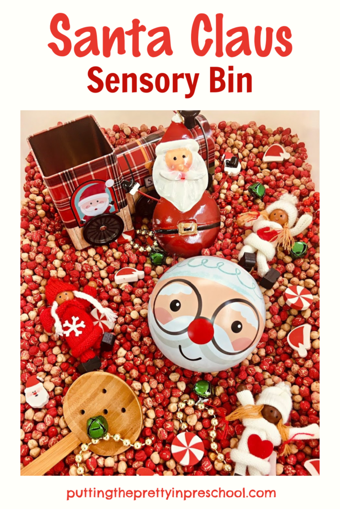 This easy Santa Claus sensory bin is filled with many economical dollar store supplies. It's a sure-to-please bin that can be set up in minutes.