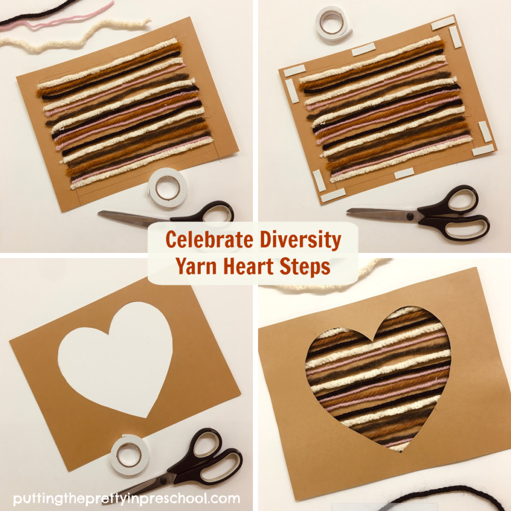 Steps to make a gorgeous skin-toned yarn heart craft to recognize Black History Month and celebrate diversity.