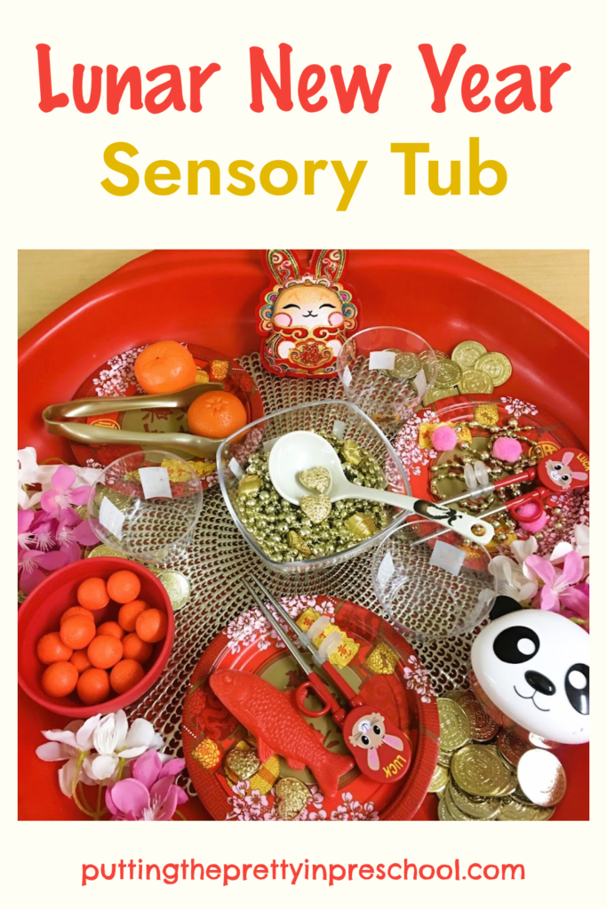 Set up this Lunar New Year sensory bin for your little learners to explore. It's a fun way to learn about Chinese New Year traditions.