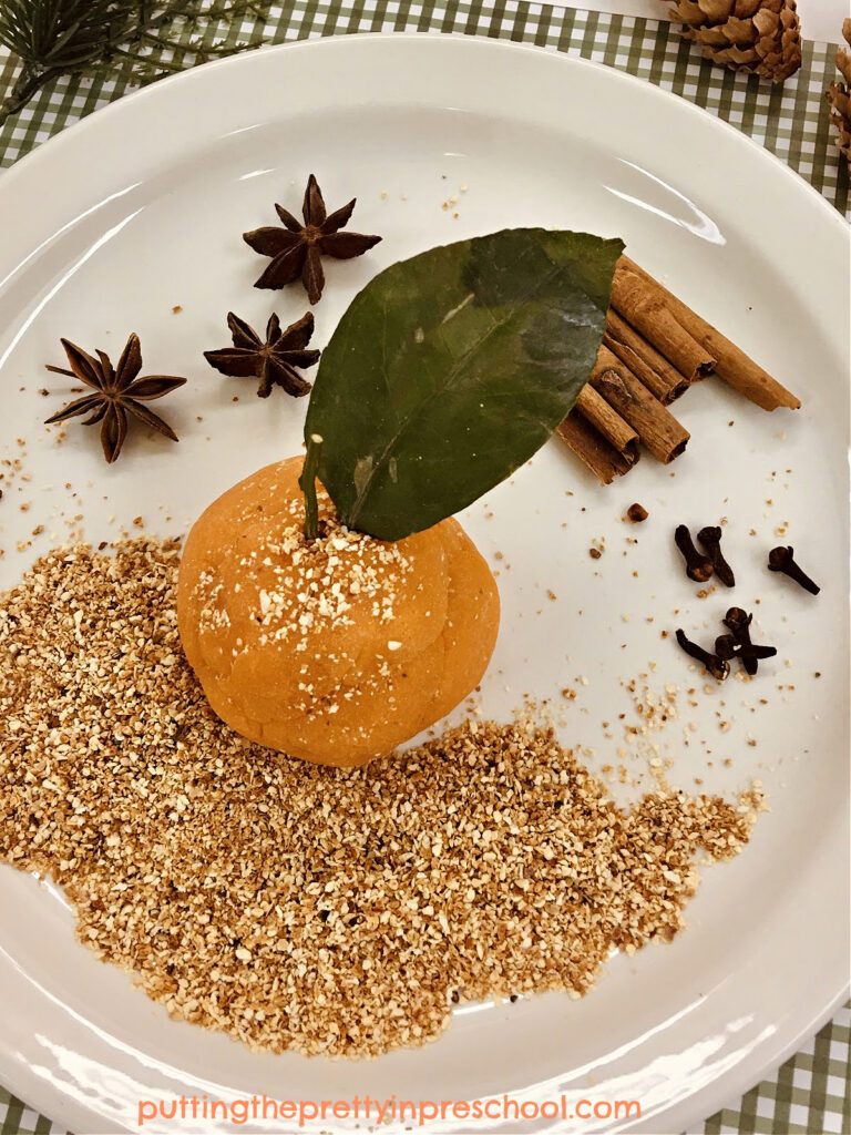 Grated orange rind, cloves, and cinnamon sticks add interest to an orange-scented playdough invitation.