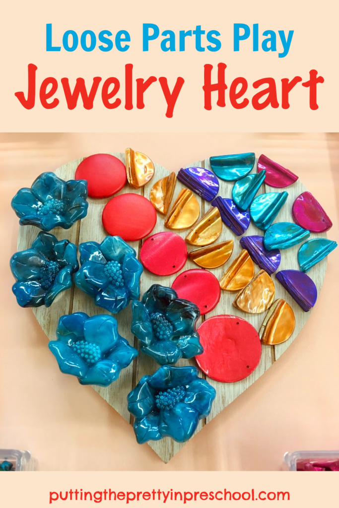 An invitation to create a loose-part jewelry heart with costume jewelry pieces. This is a gorgeous all-ages transient art project.