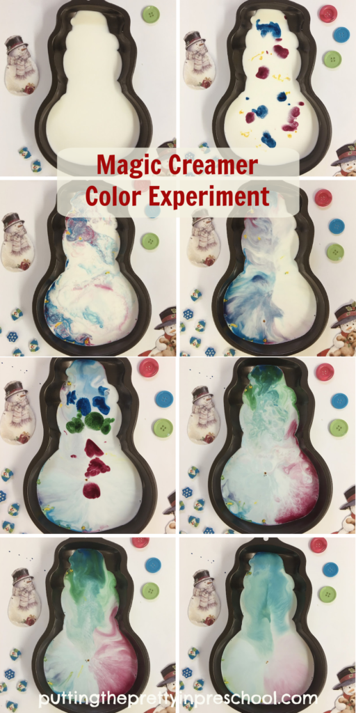 Watch the colors swirl and change in this stunning magic creamer color experiment. This is a crowd-pleasing science experiment.