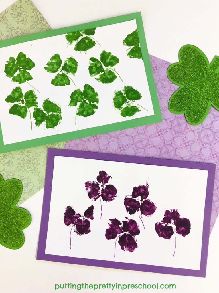 How to make beautiful shamrock leaf print art with sprigs from an Oxalis Regnelli plant. An easy-to-do all-ages art project.