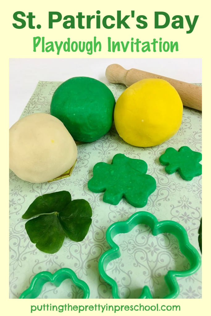 This St. Patrick's Day playdough invitation will help children celebrate the special day. Two no-cook homemade playdough recipes are featured.