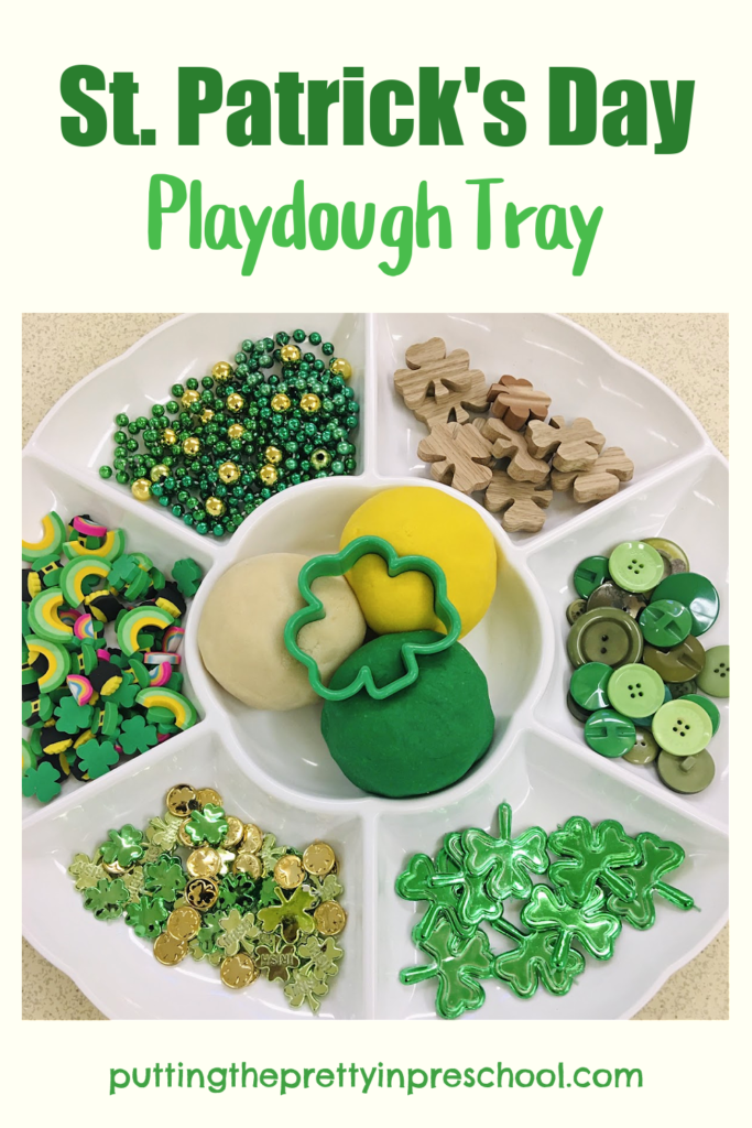 This St. Patrick's Day playdough tray will help children celebrate the special day. Two no-cook homemade playdough recipes are featured.
