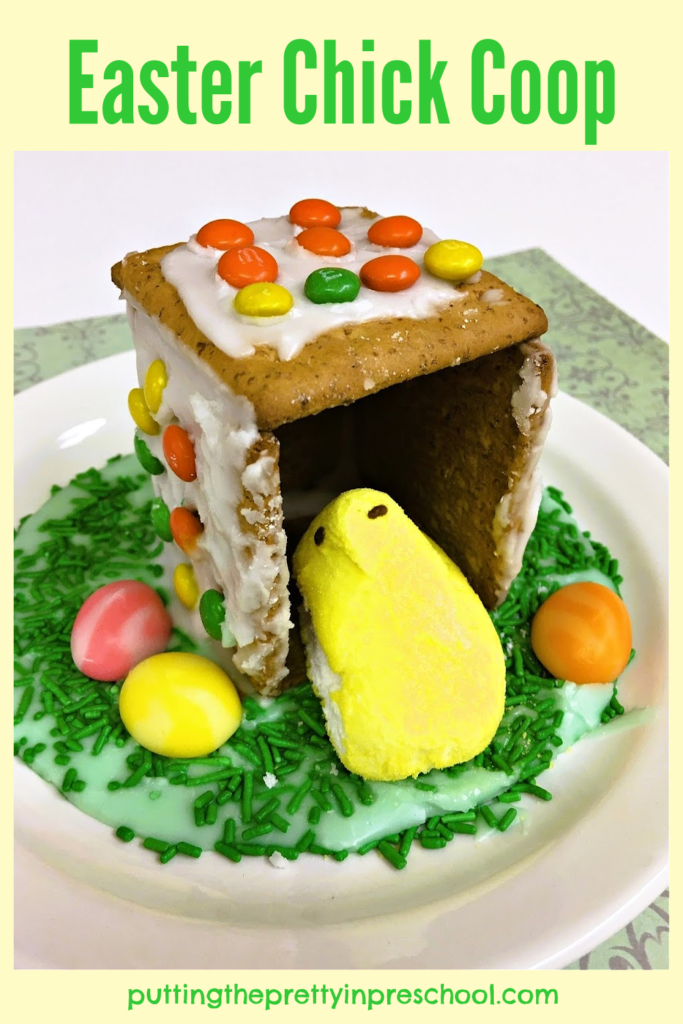 Create this cute Easter chick coop with graham crackers, a peeps chick, and candy treats. It's an all-ages craft sure to be enjoyed.