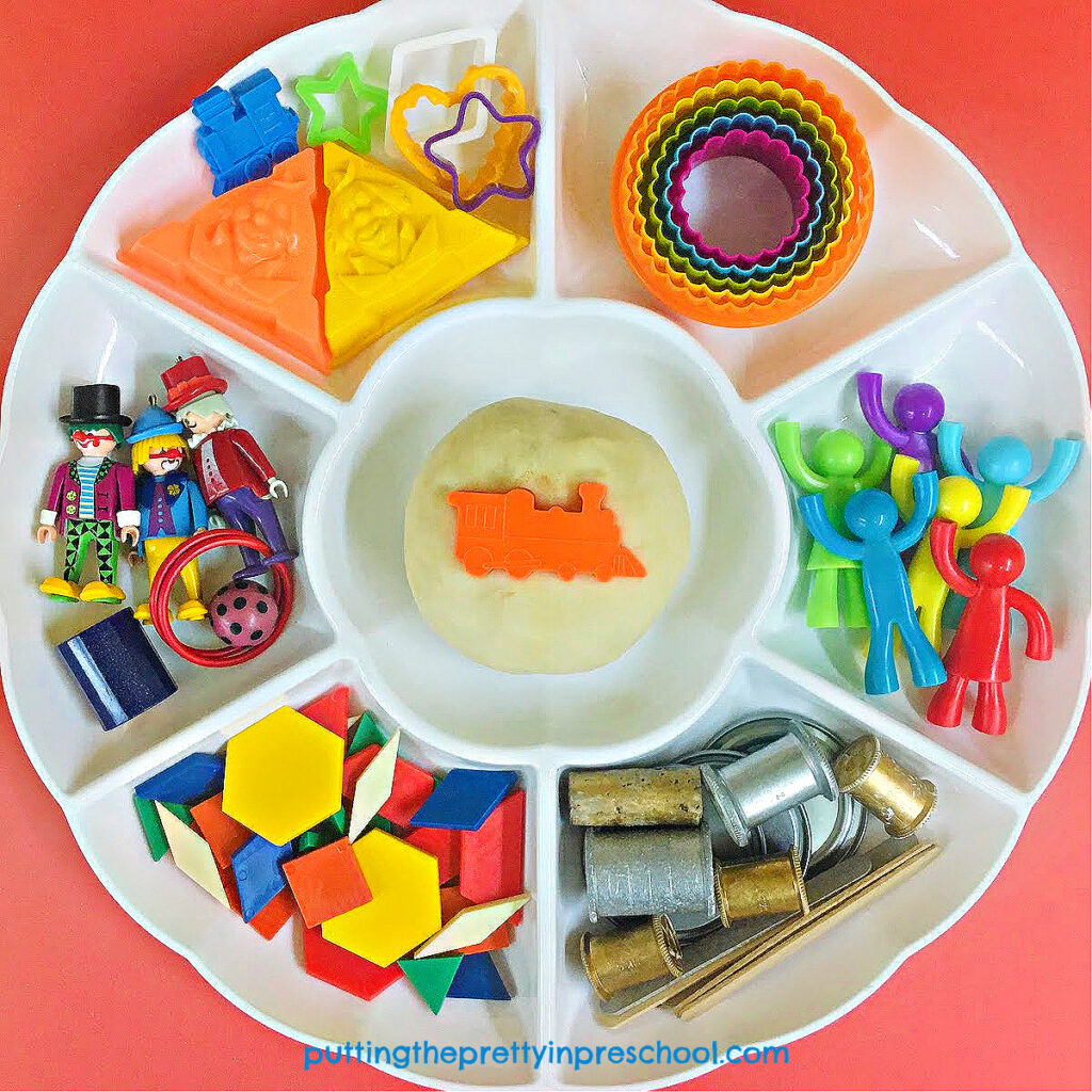 Set out this cheerful circus playdough invitation for your little learners to explore. A playdough recipe is included.