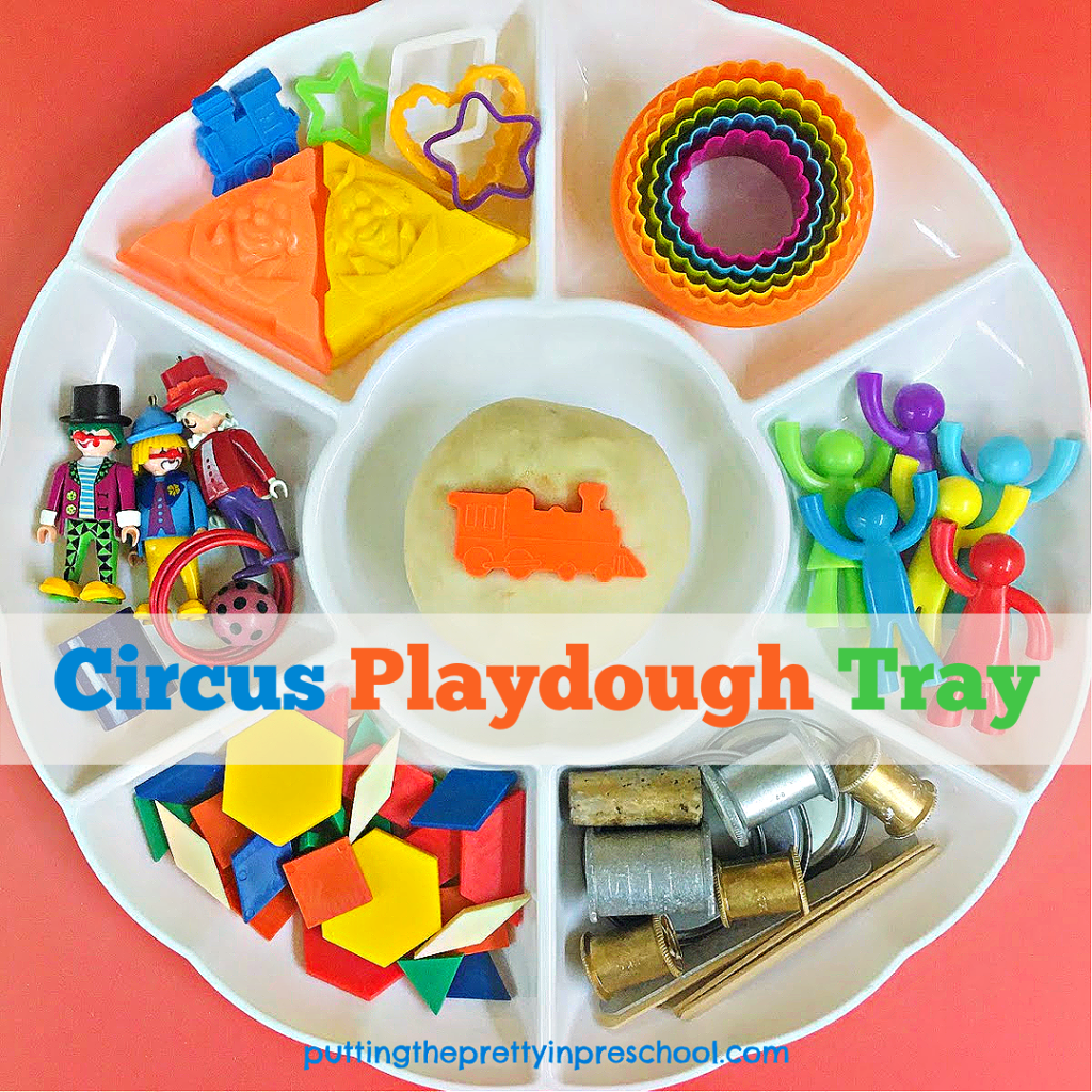 A bright and cheery circus playdough tray bound to spark your little learner's imagination. Playdough recipe included.