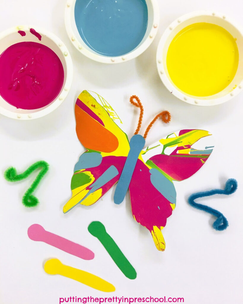 Oh-so-fun salad spinner butterfly art activity. An easy-to-do, all-ages art activity.