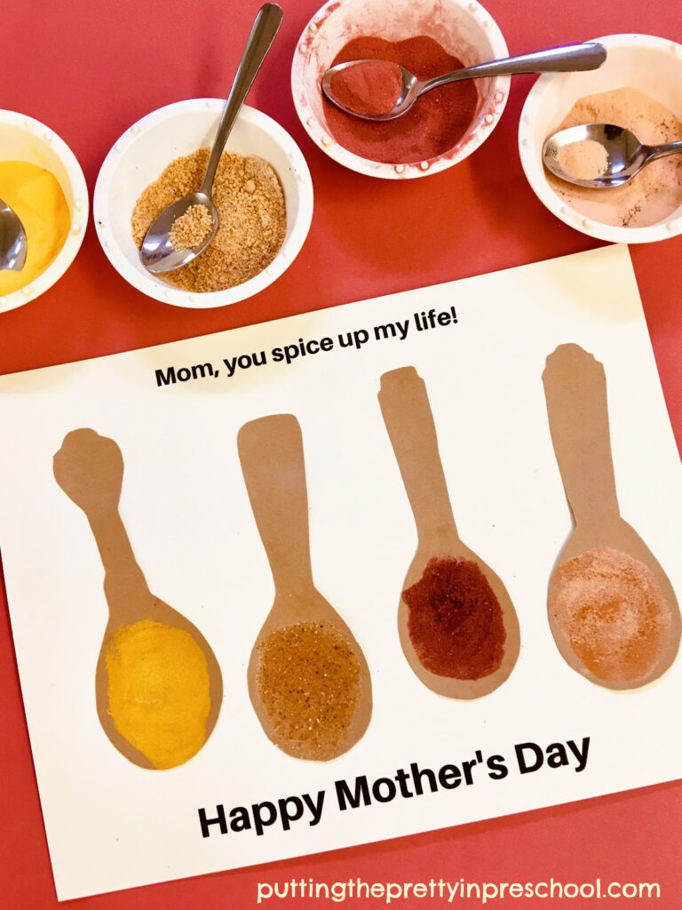 A simple and aromatic Mother's Day craft that is super fun to make. Use spices, sesonings or herbs for this sensory craft activity,