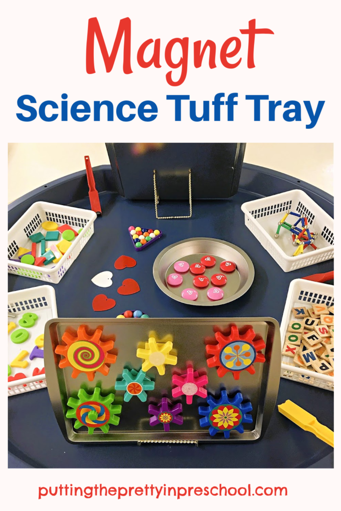 How to set up an easy magnet science tuff tray. A simple, hands-on science center your little learners will love to explore.