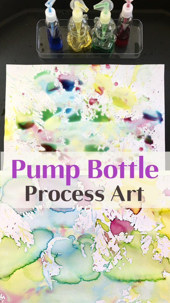 Super fun pump bottle process art project. An easy-to-do watercolor art activity early learners will love to do inside or outdoors.