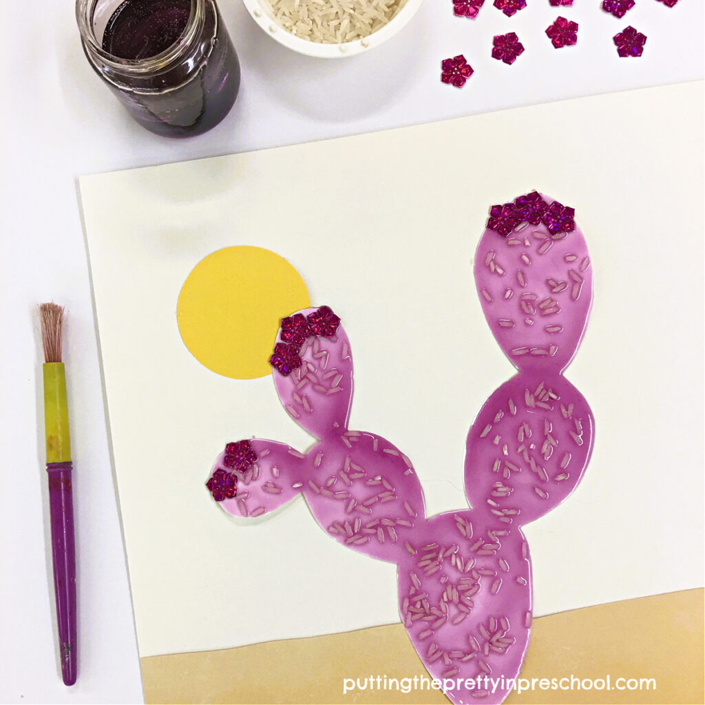Make this shiny purple prickly pear cactus art project using only a few supplies. An all-ages easy-to-do desert art activity.