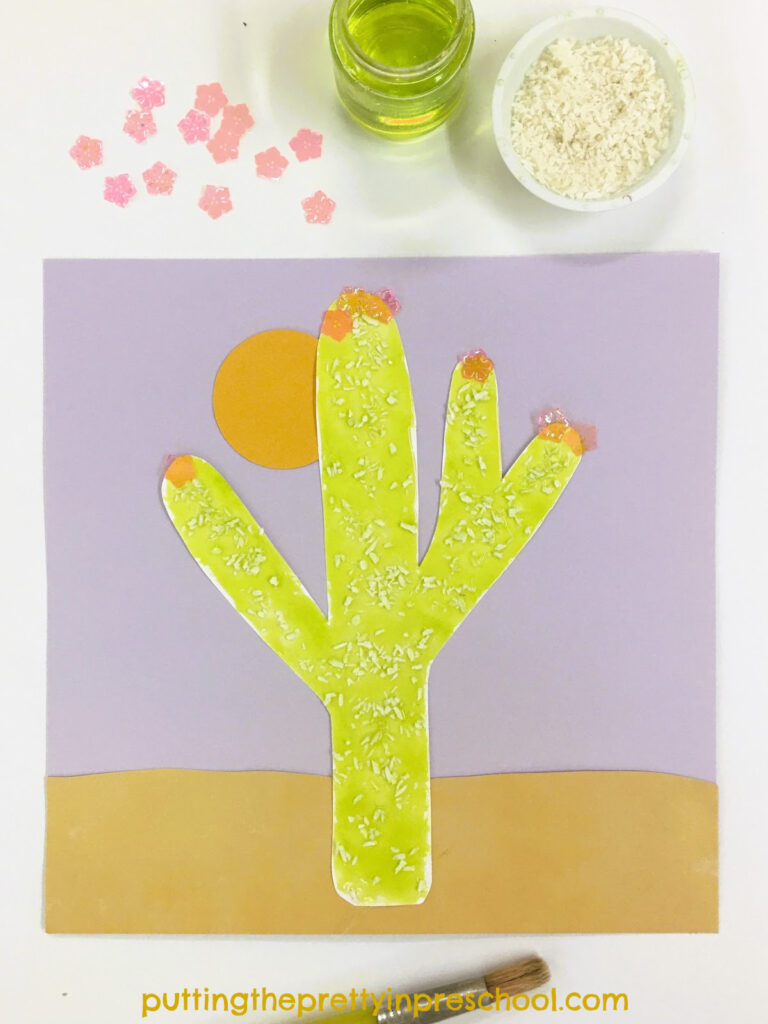 Make this shiny saguaro cactus tree art project using only a few supplies. An all-ages easy-to-do desert art activity.