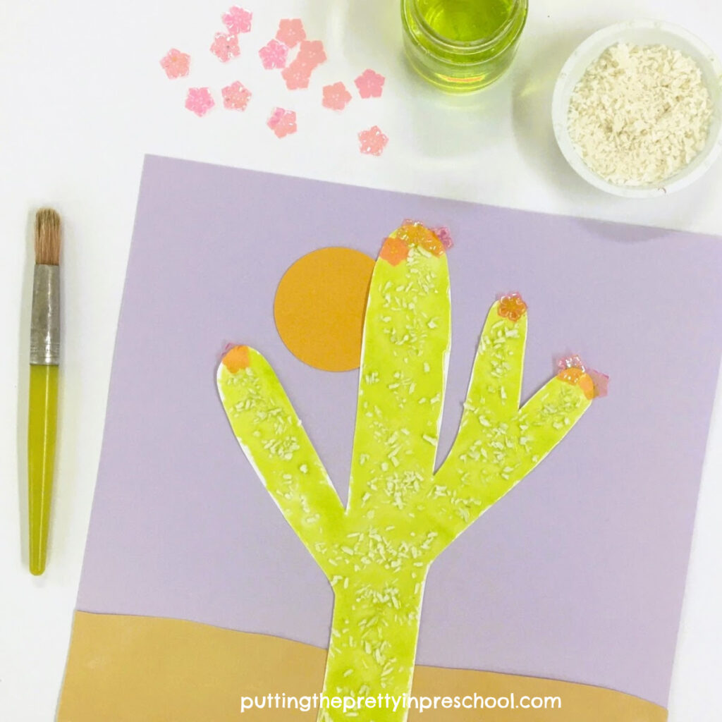 Make this shiny saguaro cactus tree art project using only a few supplies. An all-ages easy-to-do desert art activity.
