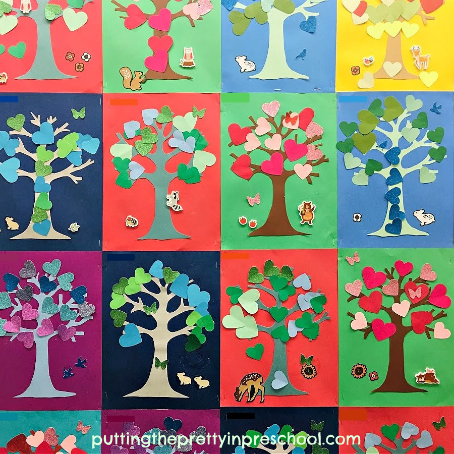 Easy-to-do, picture book-inspired papercraft tree art bulletin board project. Woodland creratures are included in the art activity.