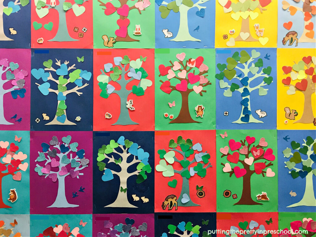 Easy-to-do, picture book-inspired papercraft tree art bulletin board project. Woodland creratures are included in the art activity.