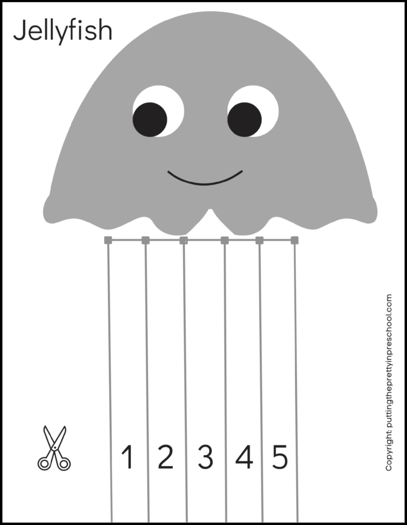 Download this free jellyfish math template for little learners to create a paper craft, practice scissor skills, and order numbers form one to five.
