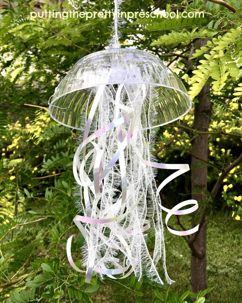 Design this simple hanging jellyfish craft using gorgeous, iridescent supplies. Display it is a sunny location for maximum shine.
